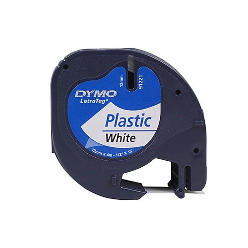 DYMO ORIGINAL - Letra Tag ruban,12 mm x 4 m en plastique blanc perle